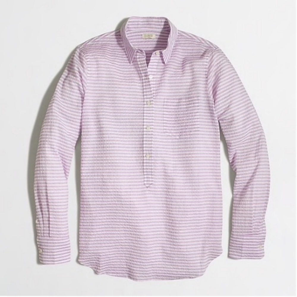 J. Crew Crinkled Cotton Popover Shirt in Stripe